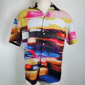 Shein multi color horizontal stripe buttonup shirt size extra large